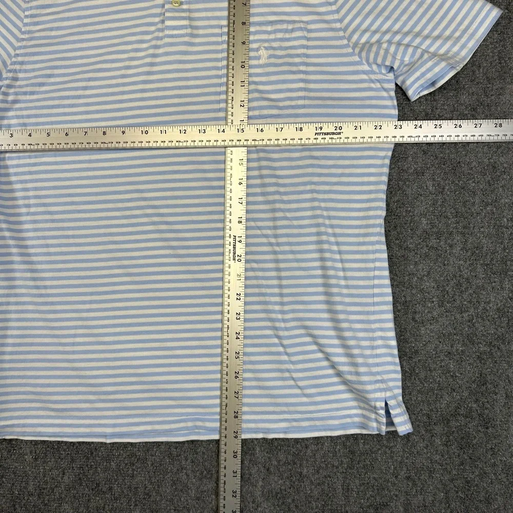 Polo Ralph Lauren Classic Fit Striped Pocket Polo Shirt Light Blue White Large